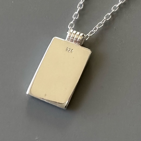 Sterling Silver Rectangle Tag Rising Sun Necklace - Picture 9 of 9